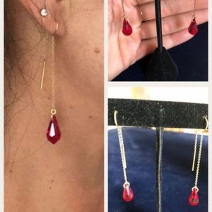 Gold Filled Tear Drop Swarovski Crystal Threader Earrings